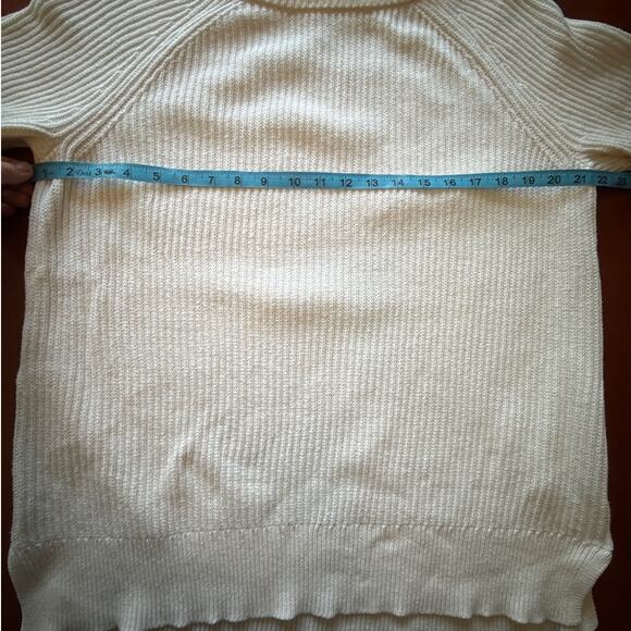 L.L. Bean Cotton Sweater Women’s L Cream Ribbed Crewneck Raglan Split Hem - Picture 3 of 8